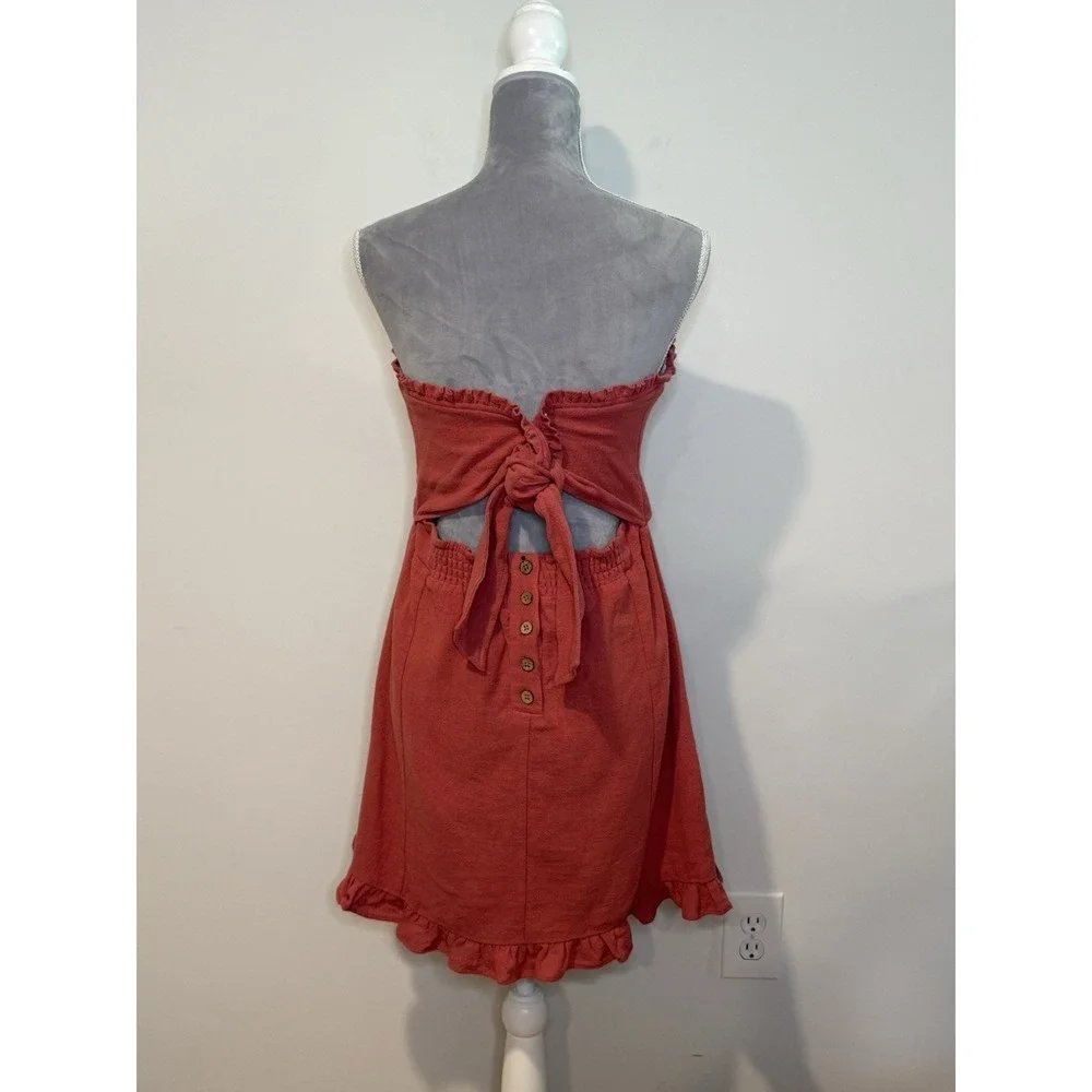 Free People Strapless Mini Dress Beach Gauzy Pink Tie Back Sun Festival Sz‎ LG
